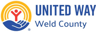 United Way Weld County logo featuring a hand supporting a person symbol within concentric yellow circles